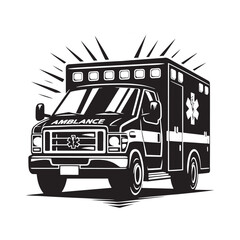 Emergency Response: Vector Ambulance Silhouette - Symbolizing Swift Assistance and Life-Saving Aid in Times of Need. Ambulance illustration, Ambulance Vector. © Wolfe 