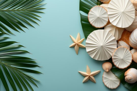 Scenic View Of A Beautiful Seashell In A Tranquil Tropical Paradise Background.