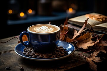 Enjoy the magic of a morning moment with a cup of freshly brewed coffee on the table - obrazy, fototapety, plakaty