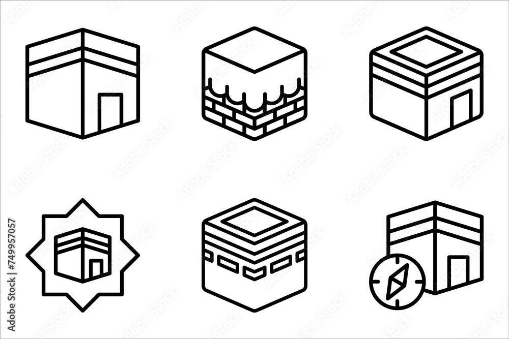 Poster kaaba of hajj building line icon set. linear style sign for mobile concept and web design. vector il