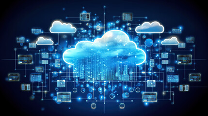 Cloud and edge computing technology concepts with cybersecurity protection.