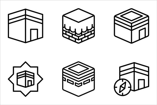 Kaaba of hajj building line icon set. linear style sign for mobile concept and web design. vector illustration on white background