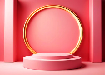 Pink podium winner minimal product display on pink background 3d illustration rendering