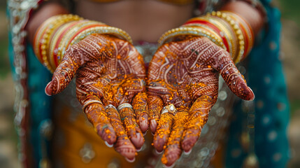 Naklejka premium Henna Artistry: The Bride Canvas of Culture and Tradition.