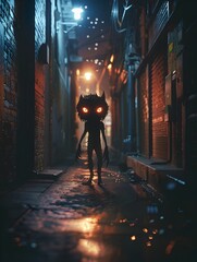 Creepy Creature Walking Down a Dark Street at Night