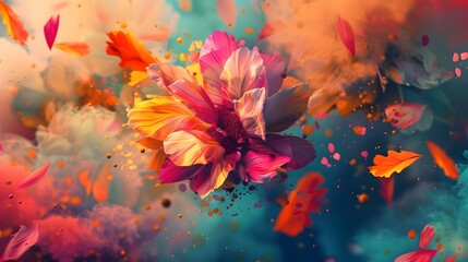 Obraz na płótnie Canvas Colorful Flower Explosion in Photorealistic Fantasy Style