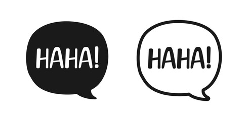Haha laughing speech bubble sound effect icon. Cute black text lettering outline and silhouette set vector illustration.