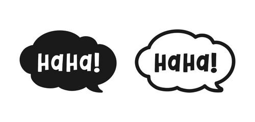 Haha laughing speech bubble sound effect icon. Cute black text lettering outline and silhouette set vector illustration.
