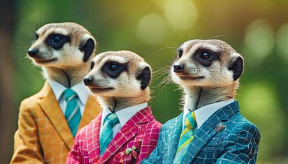 meerkat boy band with colorful suit created with technology