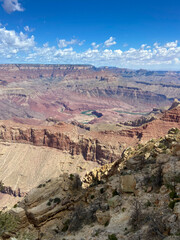 The South Rim of the Grand Canyon National Park, carved by the Colorado River in Arizona, USA. Unique natural geological formation. The Yaki Point.