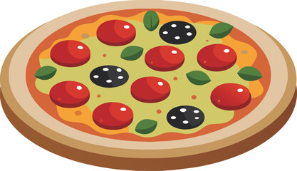 Colorful Round Tasty Pizza Vector