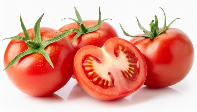 fresh tomato set isolated on white background whole fruits and slices