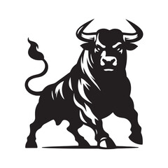 Furious Charge: Vector Silhouette of an Angry Bull - Capturing the Power and Intensity of Its Aggression in Striking Form. Vector Bull, Bull Illustration, Angry Bull Vector,