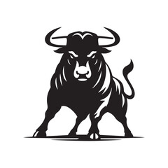 Furious Charge: Vector Silhouette of an Angry Bull - Capturing the Power and Intensity of Its Aggression in Striking Form. Vector Bull, Bull Illustration, Angry Bull Vector,