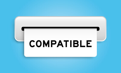 White coupon banner with word compatible from machine on blue color background