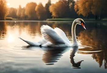 Fotobehang swans on the lake © Tahira