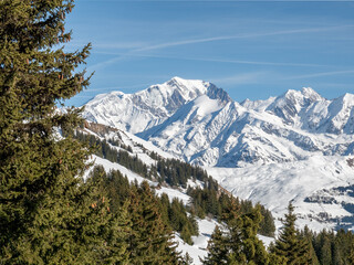 View of Mount Blanc from Les Saisies Ski resort, French Alps