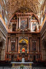 Fototapeta na wymiar Christian chapel with its main altar inside the cathedral mosque of Cordoba, the Christian area of the Arab monument. Andalucia.