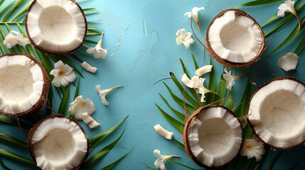 Tropical coconut background top view