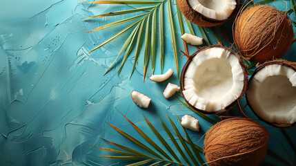 Tropical coconut background top view