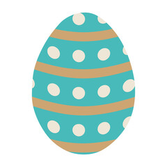 Flat Easter egg icon. Happy Easter Spring Holiday Vector Cartoon style Illustration. Celebration element with Stripes and Polka dot. Design art for Greeting Cards, Poster, Your Graphic, Decoration.