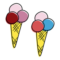 Doodle Ice cream Scoops in Cone. Creative minimalist Abstract Vector Illustration isolated on white. Sweet Summer Freshness Dessert Graphic design, Banner, Poster, Fashion Cover, Template, Print.