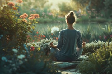 Mindfulness practice featuring a person meditating in a tranquil forest.