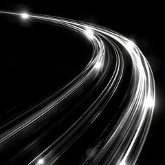 Luminous white lines of speed. Light glowing effect. Abstract motion lines. Light trail wave, fire path trace line, car lights, optic fiber and incandescence curve twirl on black background 