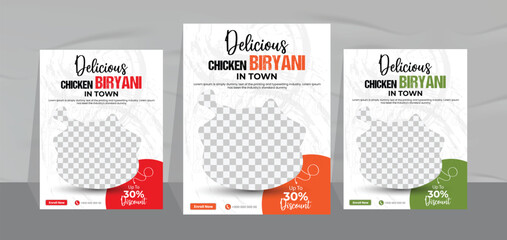 chicken biryani flyer design and restaurant fast food menu poster template