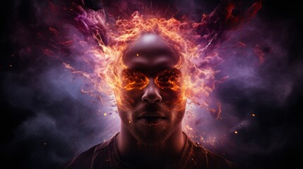 Man With Glasses and Fire in His Hair - obrazy, fototapety, plakaty