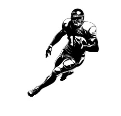 American football player logo, black and white, white background.