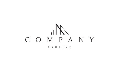 A vector logo with an abstract image of modern buildings with slanting roofs.