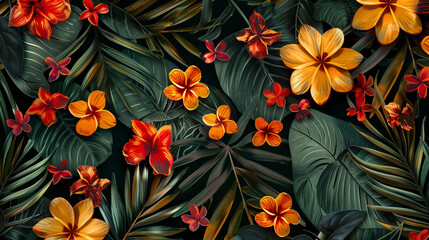 Exotic floral pattern wallpaper texture - obrazy, fototapety, plakaty