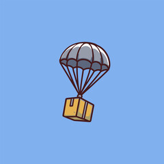 Airdrop box with parachute airborne in the sky vector isolated illustration
