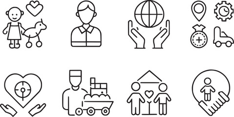  Care, awareness, safety, support, parenthood, Child care icons set vector collections. 