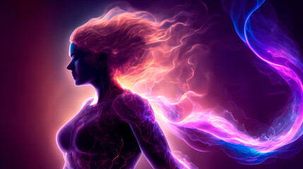 Abstract female wisdom, strength and power, mystical aura, portrait of a woman.