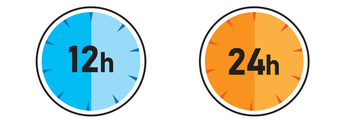 12, 24, 48, 72 hours clock arrow. symbol work time, delivery and service time, Vector illustration. Vector illustration