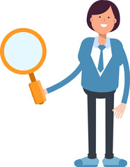 Businesswoman Character Holding Magnifier
