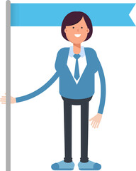 Businesswoman Character Holding Flag Pole
