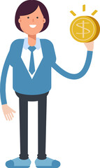 Businesswoman Character Holding Dollar Coin
