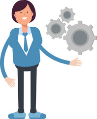 Businesswoman Character Holding Gears
