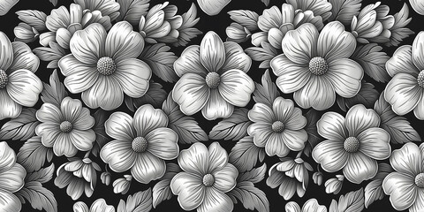 Monochrome floral abstract boho illustration