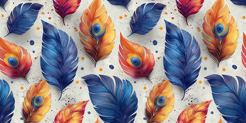Beautiful feather birds boho illustration