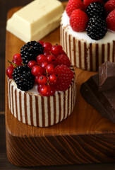 mini cake with fresh berries for dessert