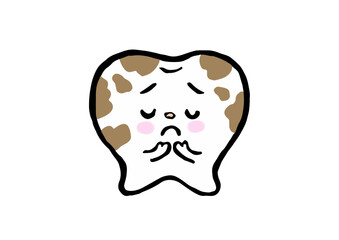 汚れてしょんぼりする歯の手描きキャラクターイラスト
