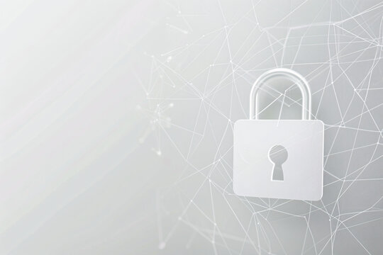 Padlock on grey network lines background
