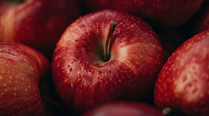 Fototapeta na wymiar Close-up details and textures apples with water drop - AI Generated