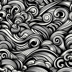 Wavy and swirled brush strokes vector seamless pattern.