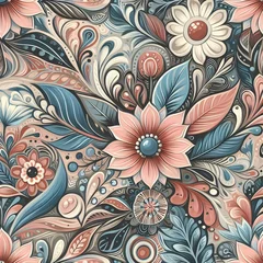 Möbelaufkleber Abstract hand drawn flower art seamless pattern illustration. © R-CHUN