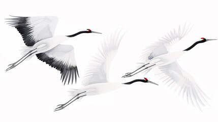 Obraz premium A flock of cranes on a white background